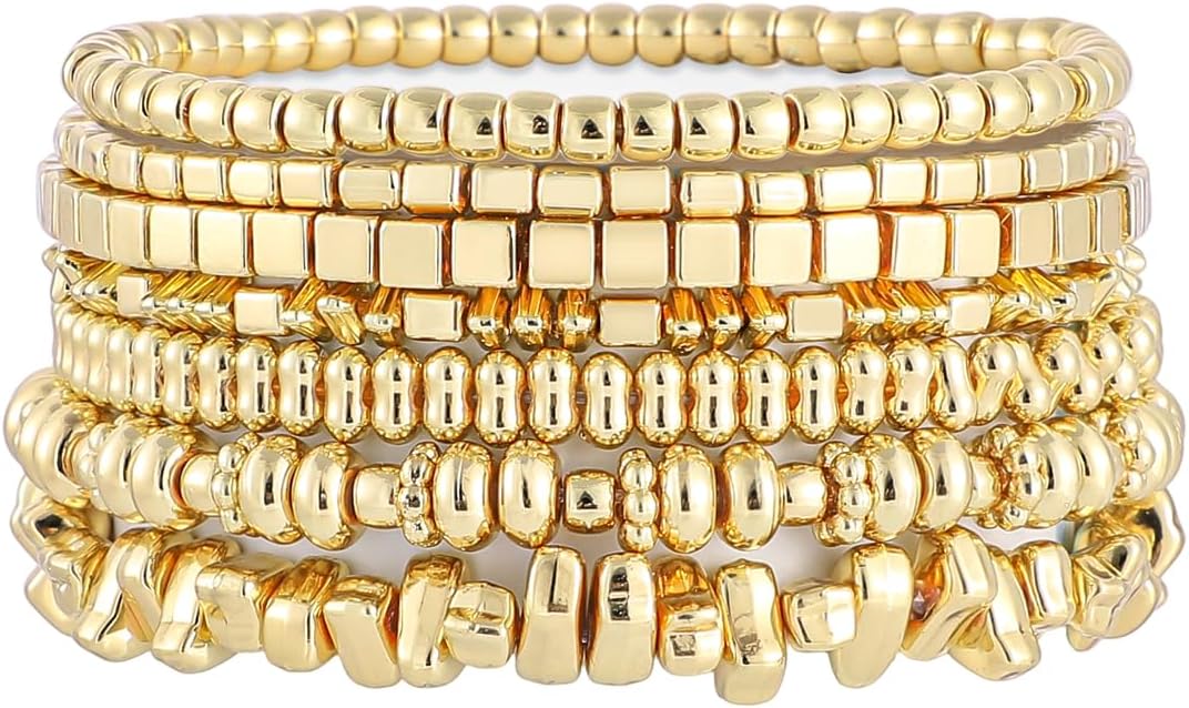 Manufacturer  Gold Beaded Bracelets for Women Trendy, 14K Gold Plated Stack Cross Pearl Gold Bead Stretch Bracelets Set Elastic Hypoallergenic Bracelets Jewelry Gifts  bracelets
