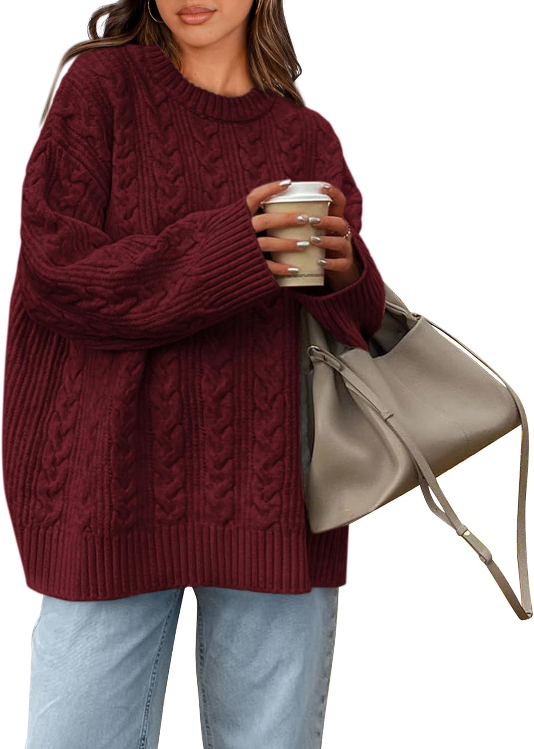 Manufacturer  Okiwam Women's Oversized Sweaters Crewneck Cable Knit Pullover Casual Loose Fall Outfits Fashion Clothes 2025   sweaters