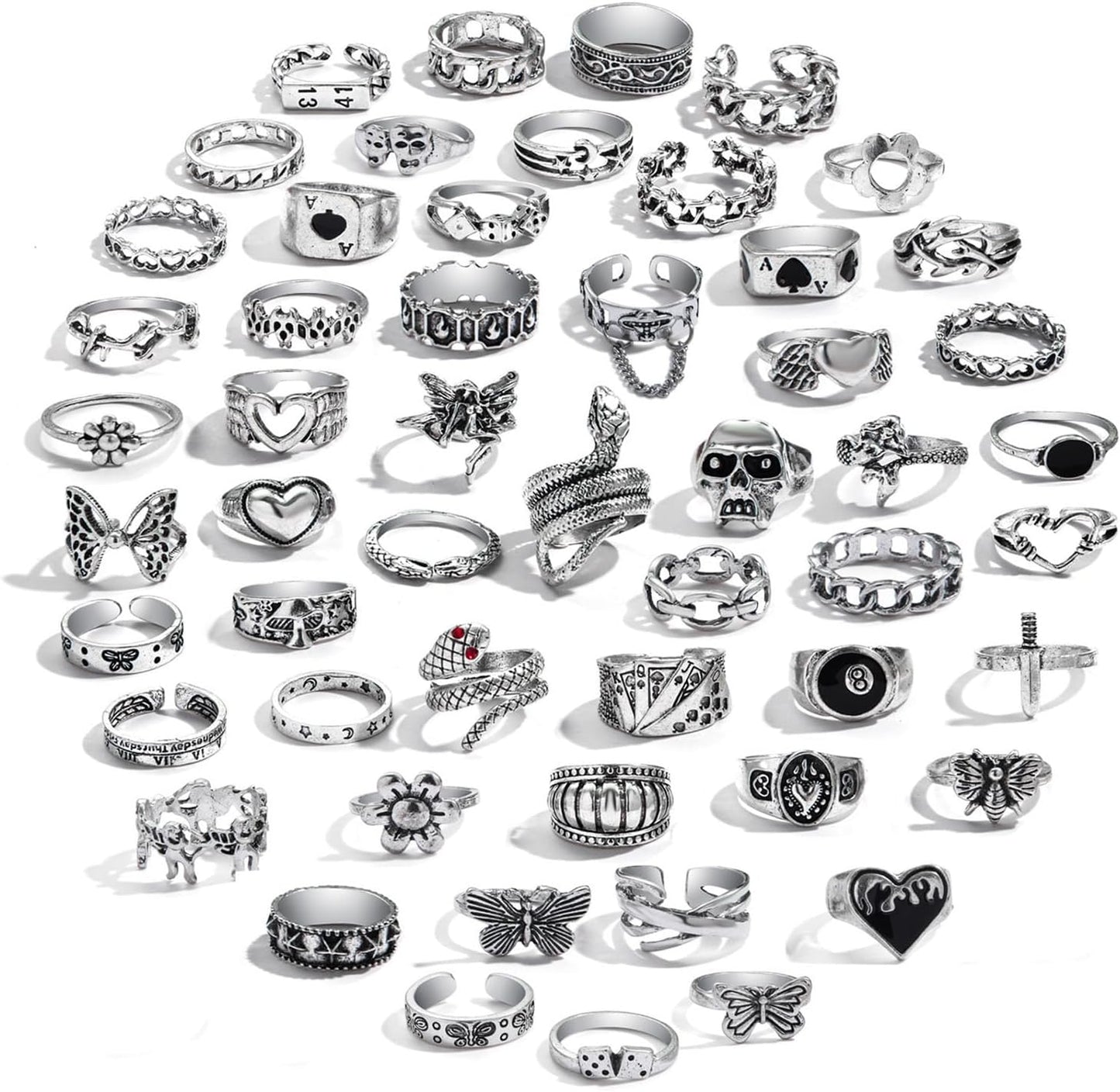Manufacturer  IFKM Vintage Silver Knuckle Rings Set for Women, Stackable Joint Finger Statement Rings Bohemian Retro Hollow Carved Midi Rings, Boho Halloween Skeleton Skull Snake Heart Chunky Stacking Rings Pack   rings