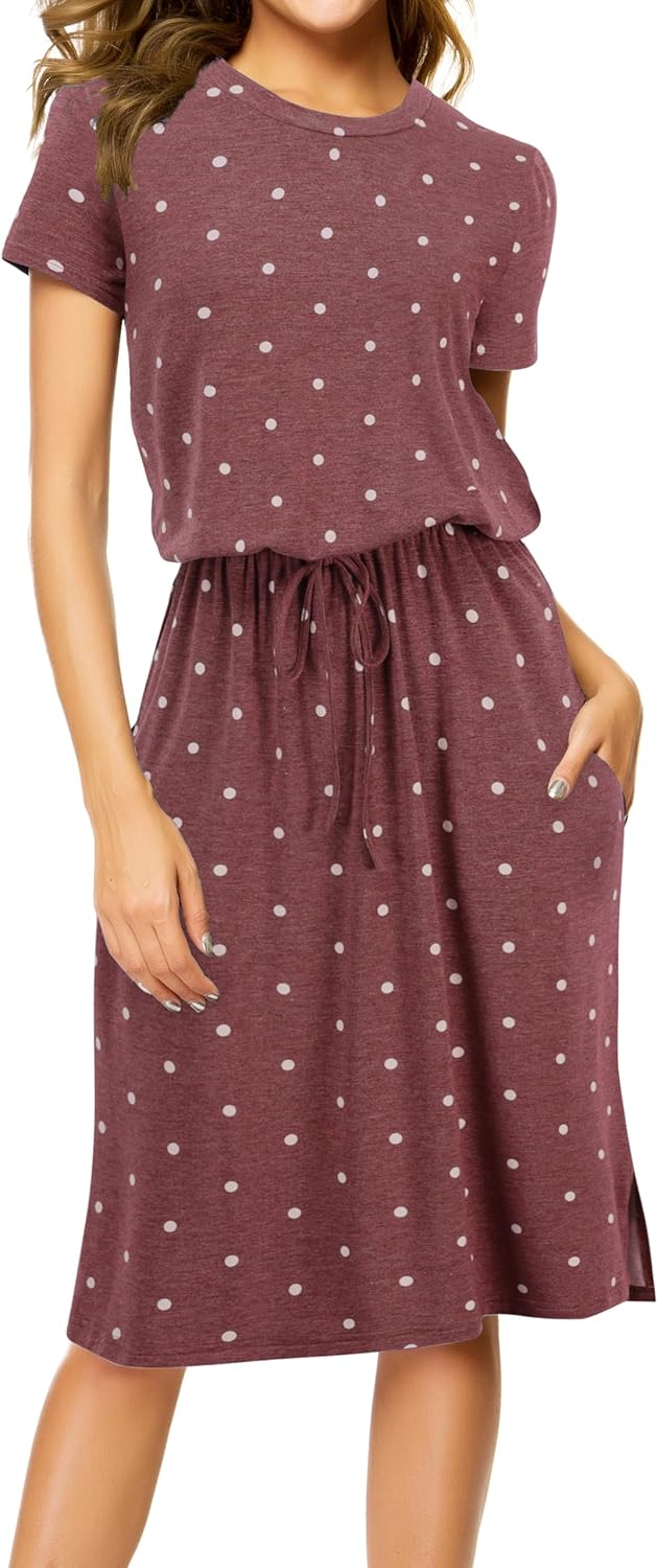 Manufacturer  Simier Fariry Womens Summer Hide Belly Knee Length Travel Dress Pocket Short Sleeve Midi Work Casual Teacher Outfit dresses