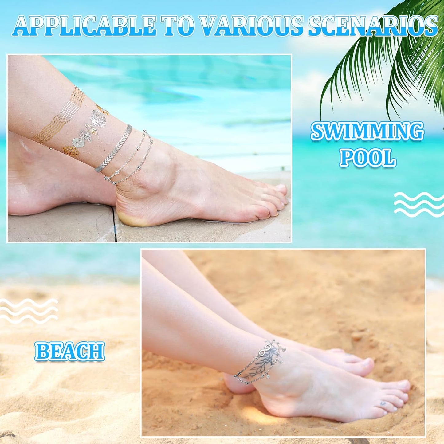Manufacturer  Hicarer 16 Pieces Ankle Bracelets 14K for Women Anklets Set Boho Beach Anklets Foot Chains Adjustable Foot Hand Jewelry Romantic Gift  bracelets