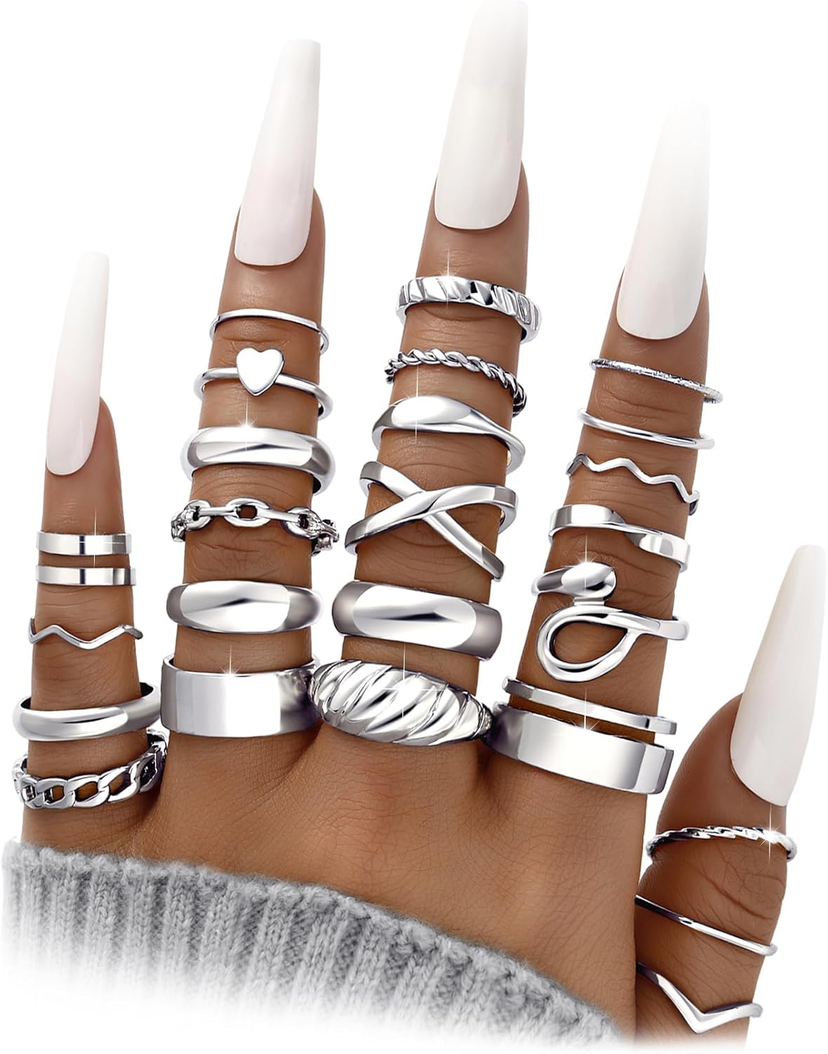 Manufacturer  YEEZII 25 Pcs Gold Knuckle Rings Set for Women, Cute Stackable Finger Midi Rings, Dainty Chunky Stacking Statement Womens ring pack   rings