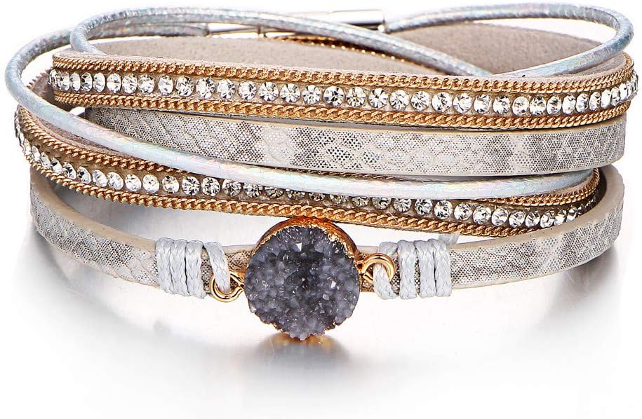 Manufacturer  Fesciory Leather Wrap Bracelets for Women, Boho Leopard Multi-Layer Crystal Beads Cuff Bracelet Jewelry  bracelets
