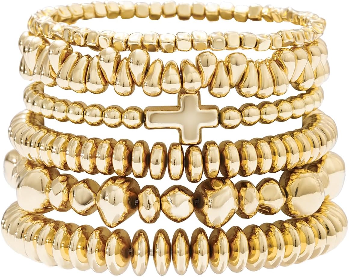 Manufacturer  GOOJIDS Surfer Heishi Clay Bead Bracelets for Women Bohemian Stackable Gold Beaded Stretch Bracelets Elastic Layering Friendship Bracelets Set Boho Jewelry  bracelets