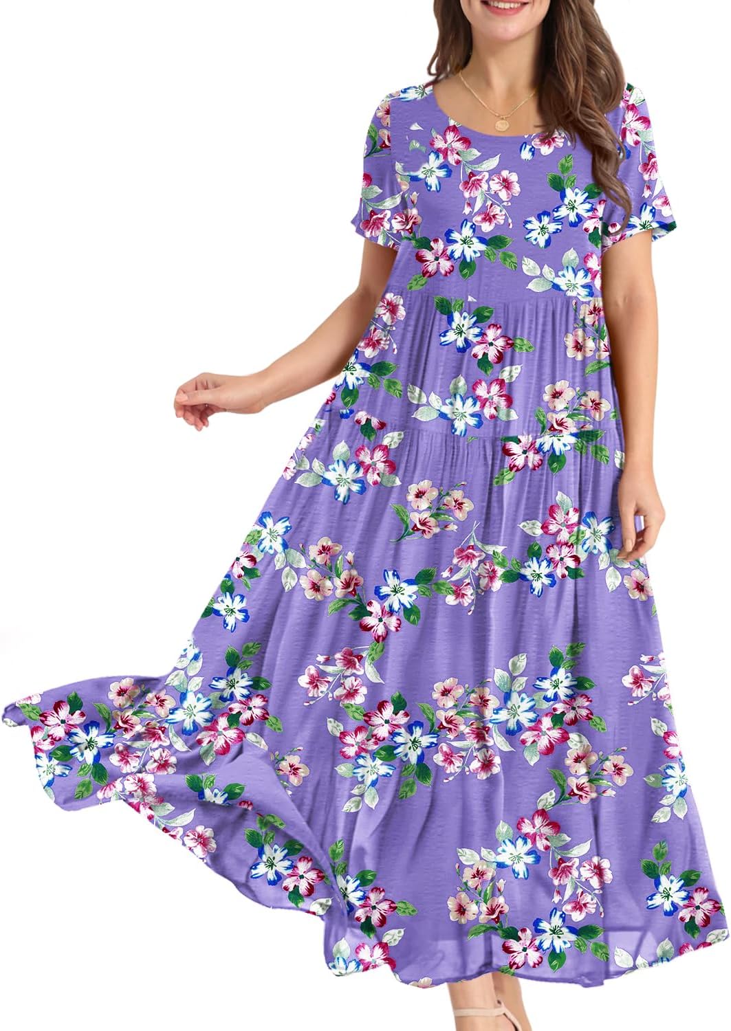 Manufacturer  YESNO Women Casual Loose Bohemian Floral Dress with Pockets Short Sleeve Long Maxi Summer Beach Swing Dress EJF dresses