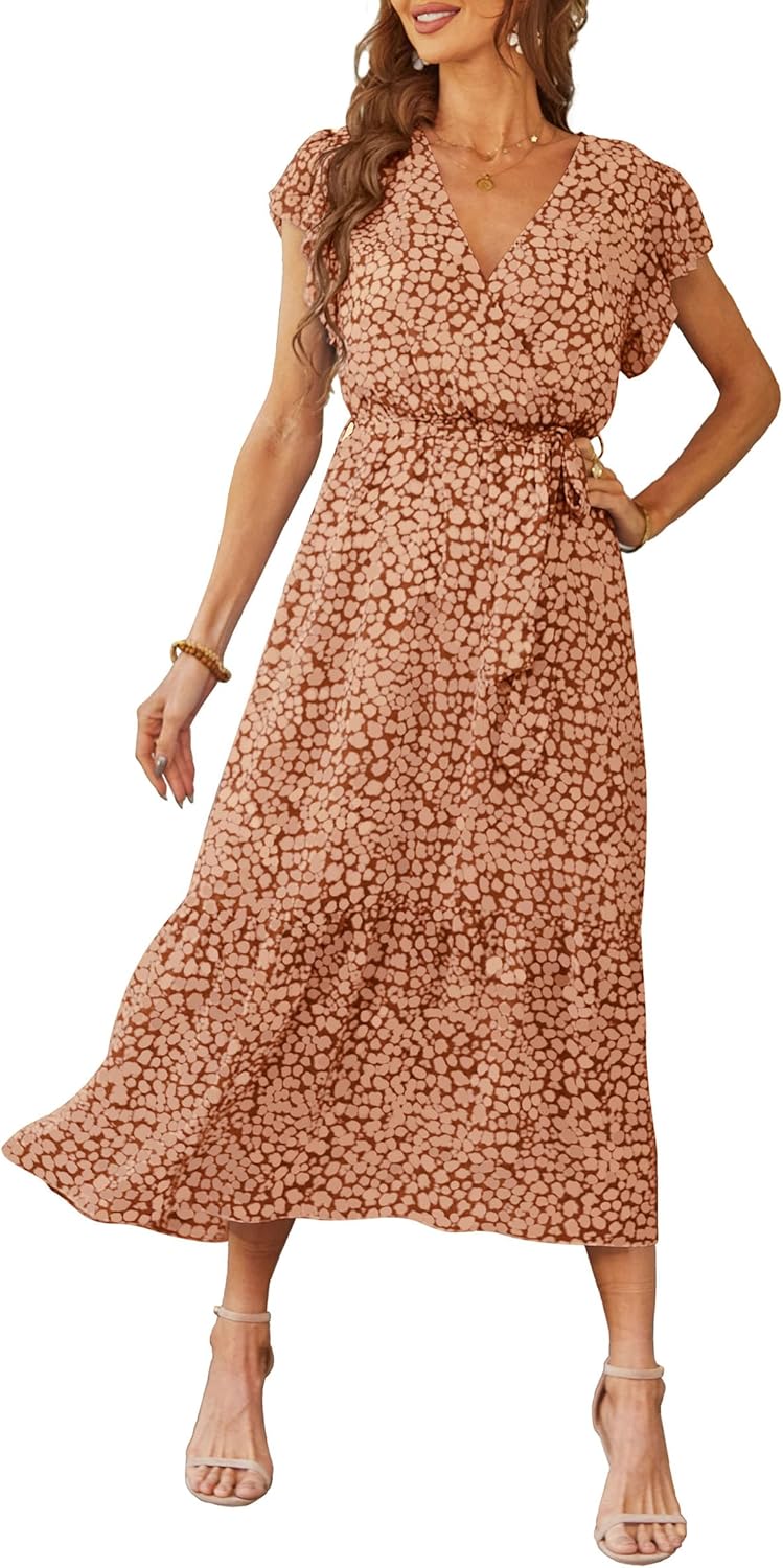 Manufacturer  PRETTYGARDEN Women's Summer Floral Boho Maxi Dress Wrap Short Sleeve V Neck Ruffle A-Line Flowy Wedding Guest Long Dresses dresses