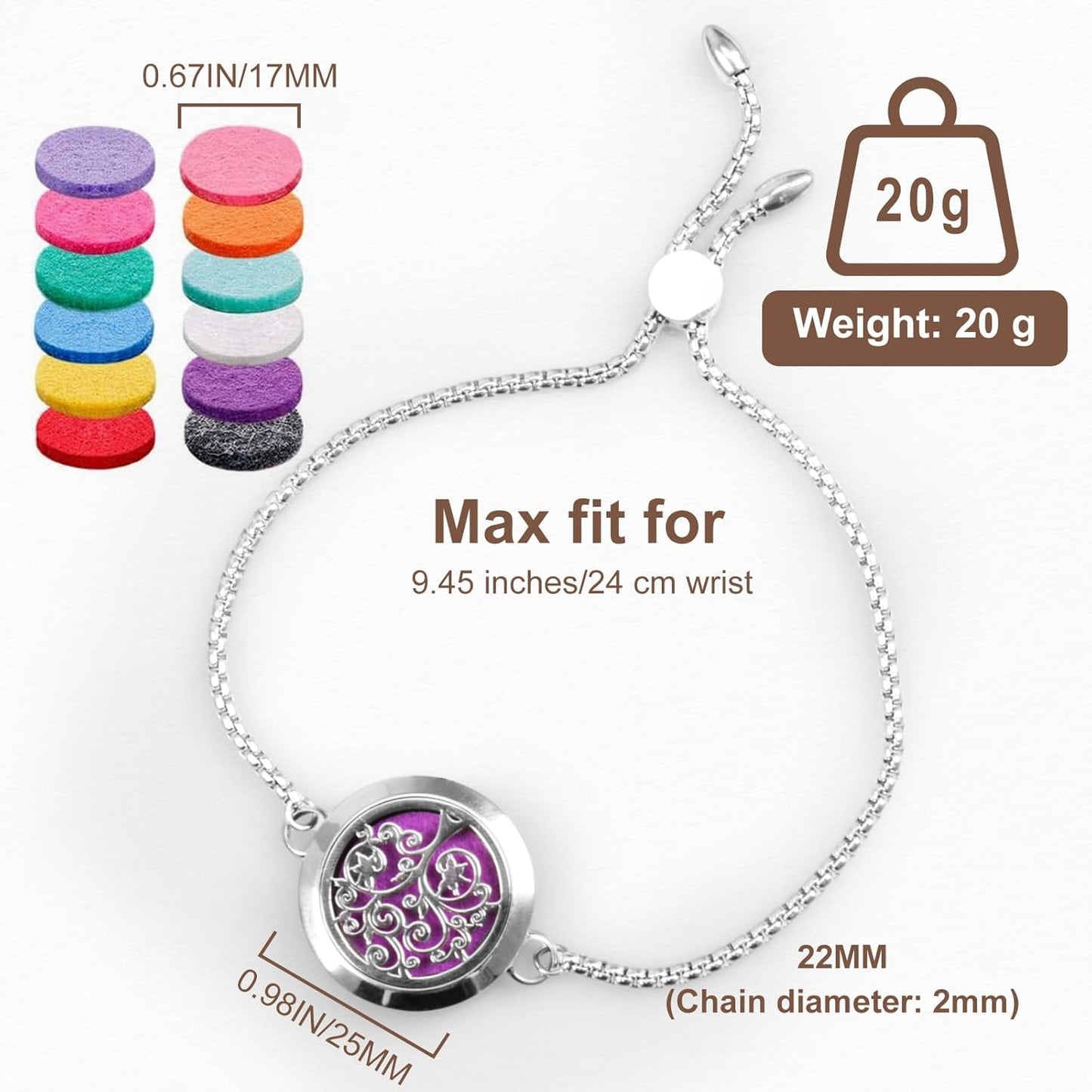 Manufacturer  ttstar Essential Oil Diffuser Bracelet Stainless Steel Aromatherapy Locket Adjustable Diffuser Bracelet with 24pcs Refill Pads in 12 Colors Gift Set for Women Girls Mother's Day Christma(Tree of Hope)  bracelets
