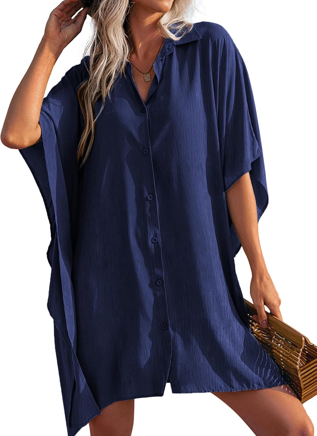 Manufacturer  Ekouaer Women's Swimsuit Cover Up 3/4 Sleeve Beachwear Bikini Coverups Button Down Oversized Cover Up Shirt S-3XL  Swimsuit