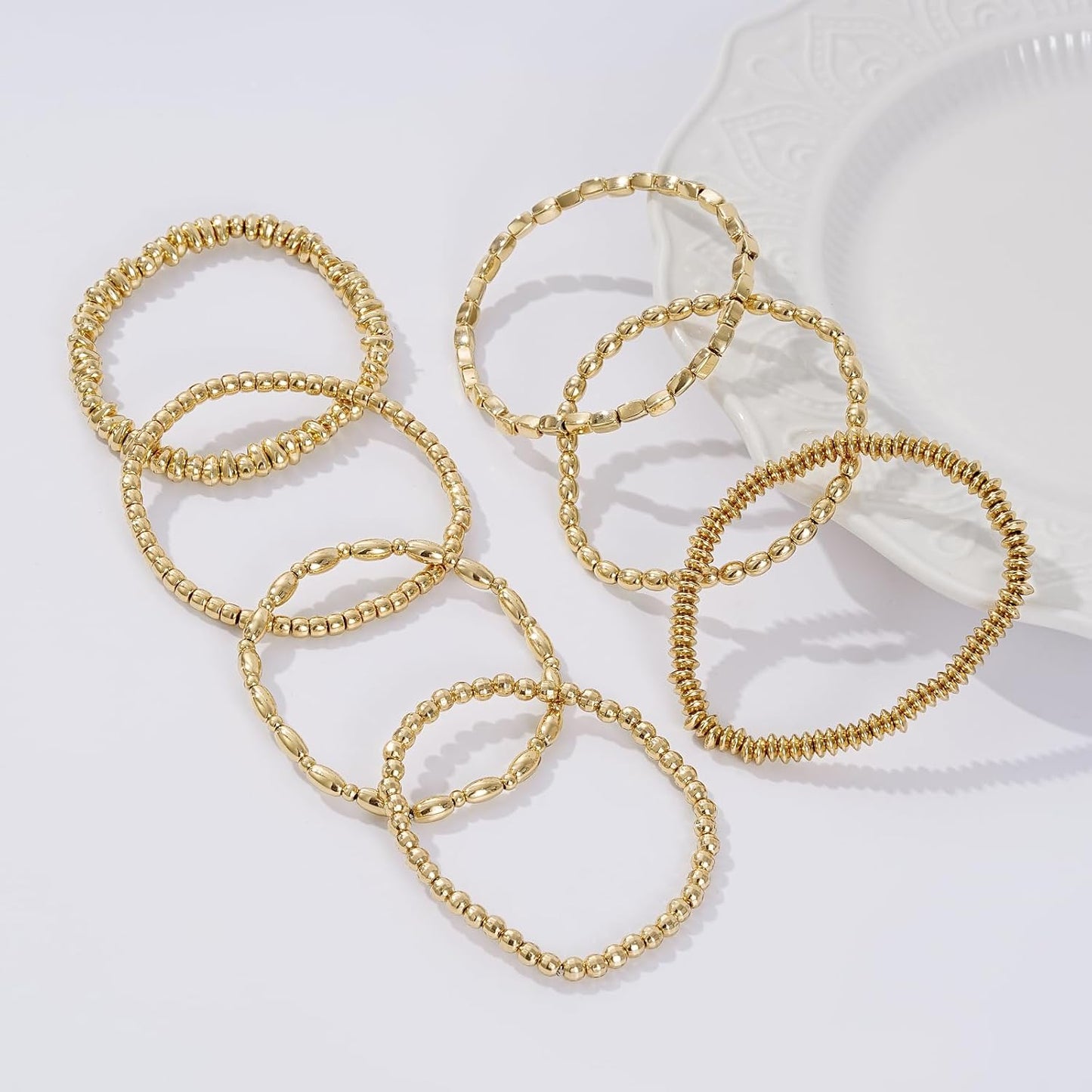 Manufacturer  Gold Beaded Bracelets for Women Trendy, 14K Gold Plated Stack Cross Pearl Gold Bead Stretch Bracelets Set Elastic Hypoallergenic Bracelets Jewelry Gifts  bracelets