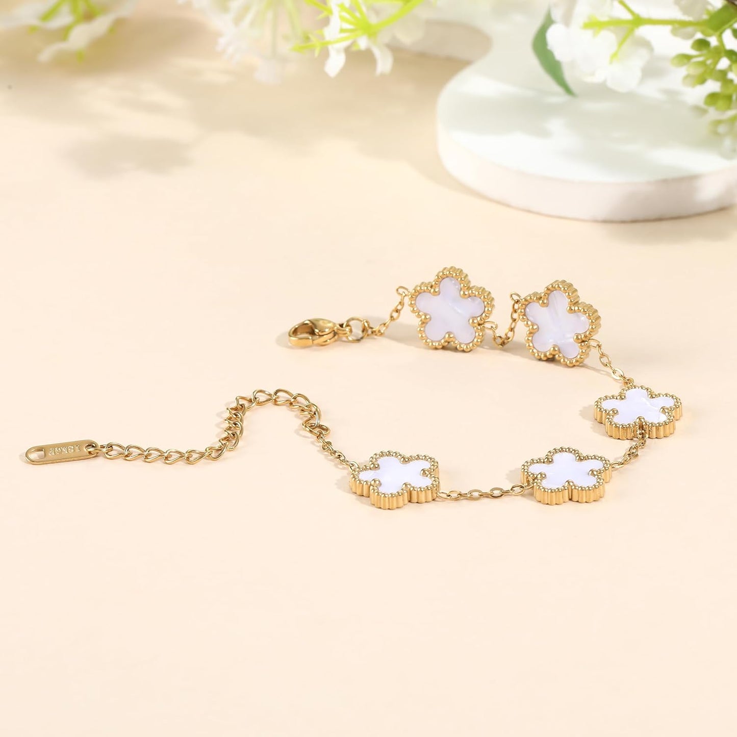 Manufacturer  TICVSS Four Leaf Clover Bracelet for Women 18K Gold Plated Stainless Steel Lucky 4 Leaf Gold Link Bracelet Jewelry Gift for Women  bracelets