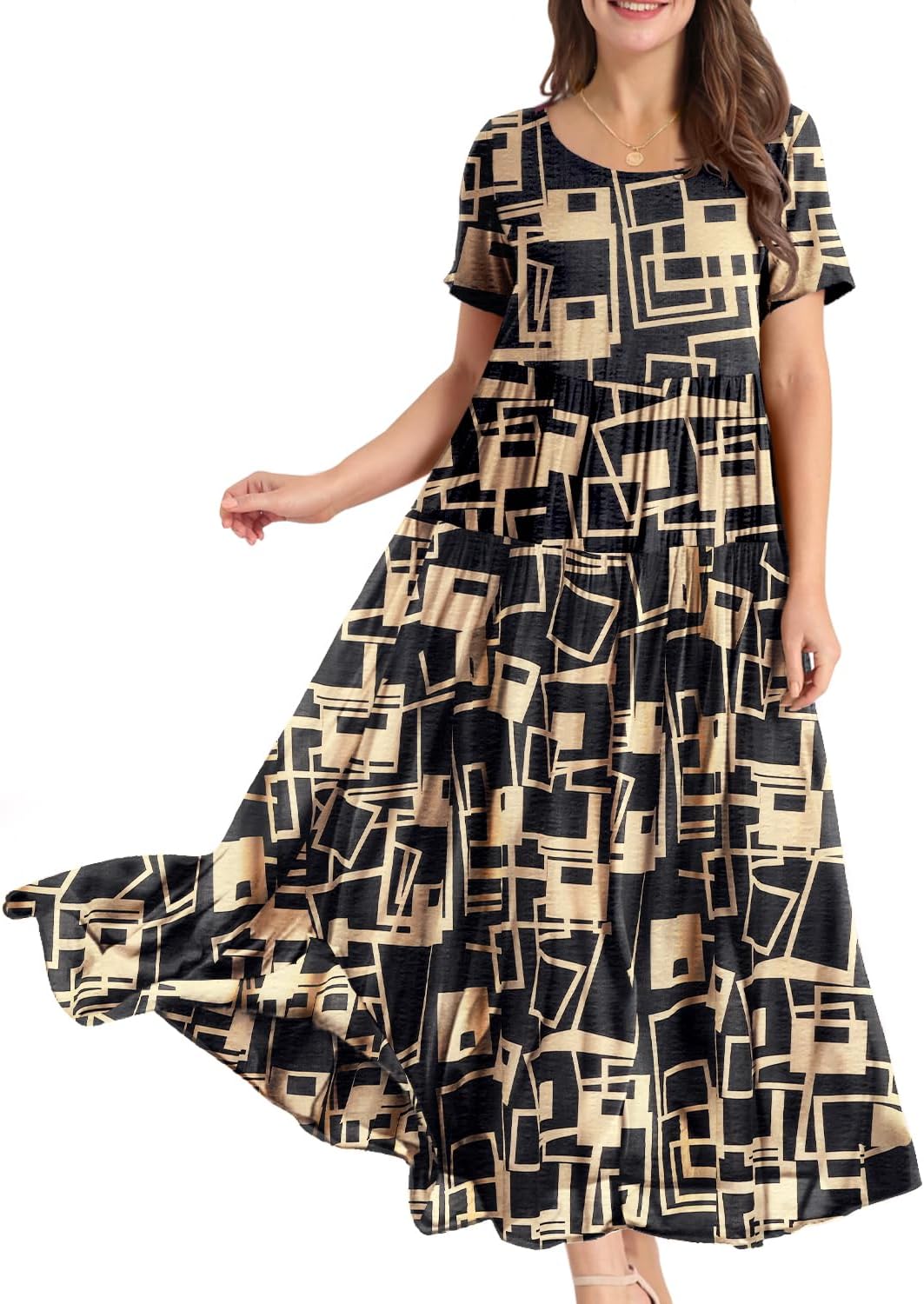 Manufacturer  YESNO Women Casual Loose Bohemian Floral Dress with Pockets Short Sleeve Long Maxi Summer Beach Swing Dress EJF dresses