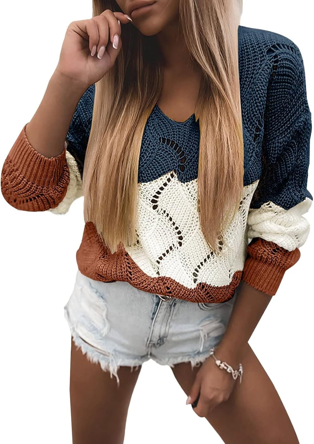 Manufacturer  Dokotoo Womens Sweaters  Crewneck Cute Elegant Soft Long Sleeve Hollow Cable Knit Pullover Tops   sweaters