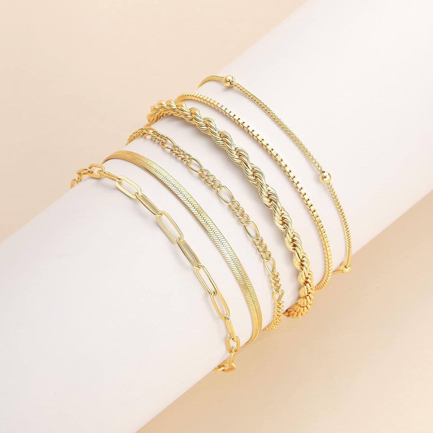 Manufacturer  DEARMAY Gold Bracelets for Women Waterproof, 14K Real Gold Jewelry Sets Trendy Thin Dainty Stackable Cuban Link Paperclip Chain Bracelet Pack Fashion Accessories Gifts for Womens  bracelets