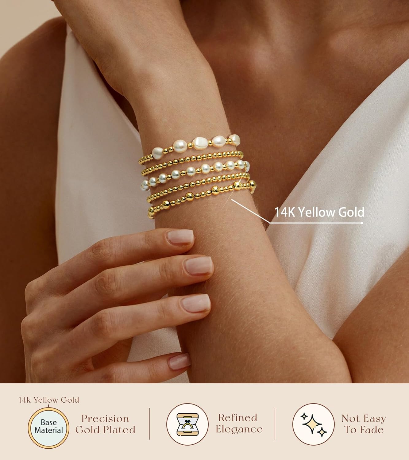 Manufacturer  adoyi Gold Bracelets for Women Beaded Bracelet 14K Gold Plated Bracelet Stack Strand Stretch Bead Ball Bracelet Set Stackable Bracelet Adjustable Bracelet Set Jewelry for Gifts  bracelets