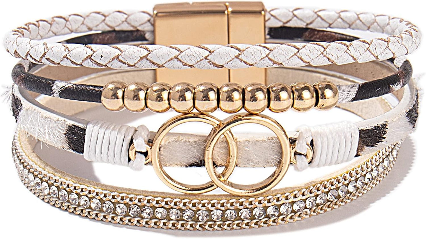 Manufacturer  FANCY SHINY Boho Wrap Bracelets Leather Cuff Bangle Gold Beaded Bracelets for Women Stackable Infinity Bracelets Jewelry Gift Mom with Magnetic Clasp  bracelets