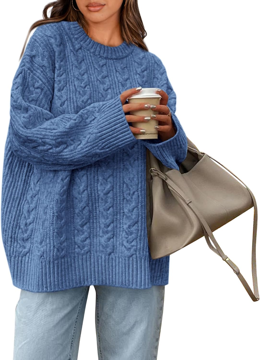 Manufacturer  Okiwam Women's Oversized Sweaters Crewneck Cable Knit Pullover Casual Loose Fall Outfits Fashion Clothes 2025   sweaters