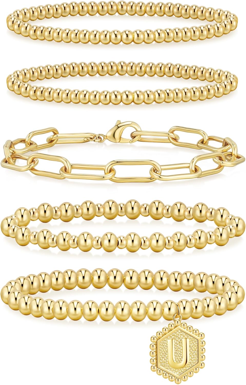 Manufacturer  adoyi Gold Bracelets for Women Waterproof, 14K Gold Plated Beaded Strand Bead Ball Bracelets stack Adjustable Jewelry Set for Gifts  bracelets