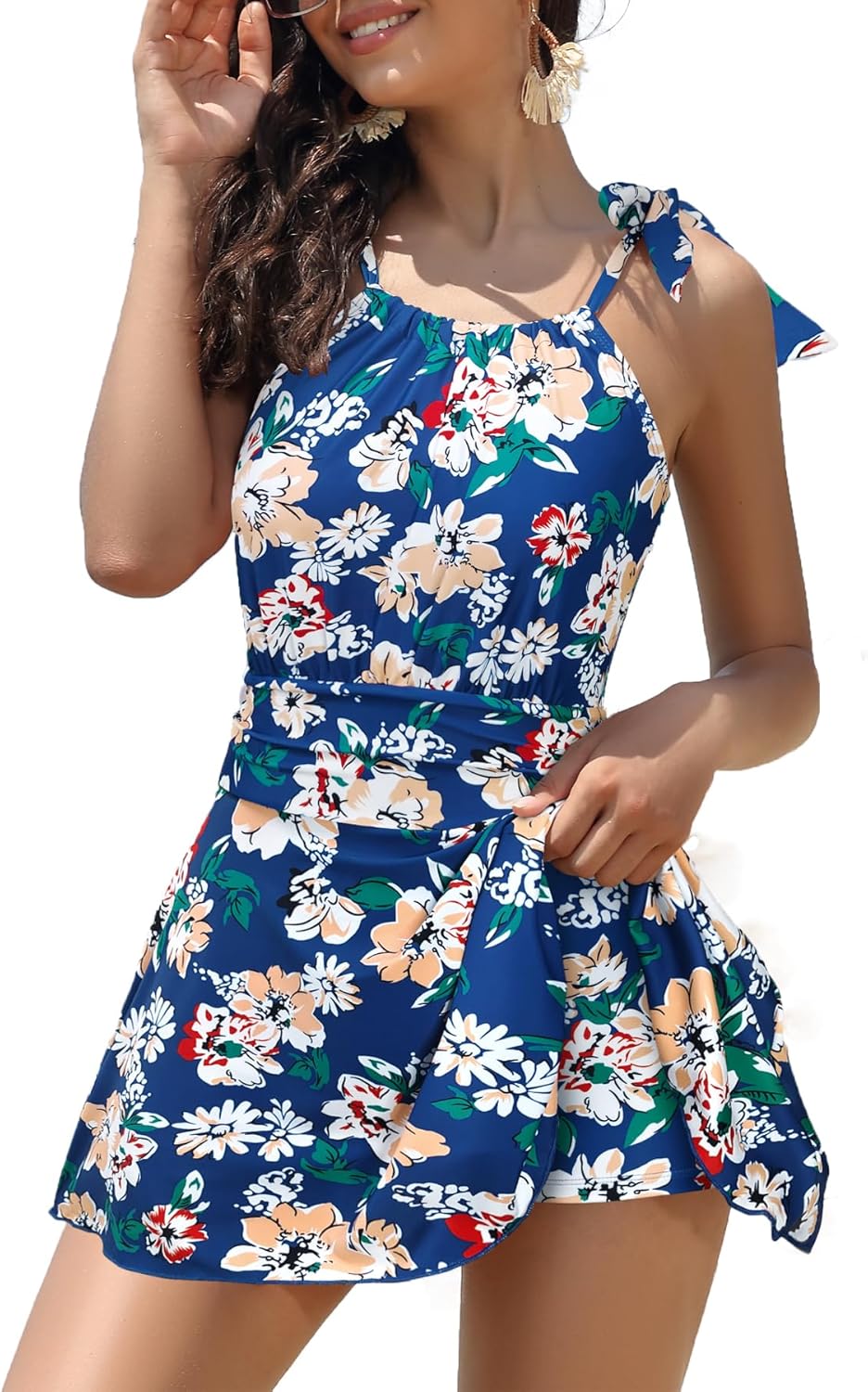 Manufacturer  SHEKINI Women's High Neck One Piece Swimdress Floral Swim Dress Bandage Swim Skirt  Swimsuit