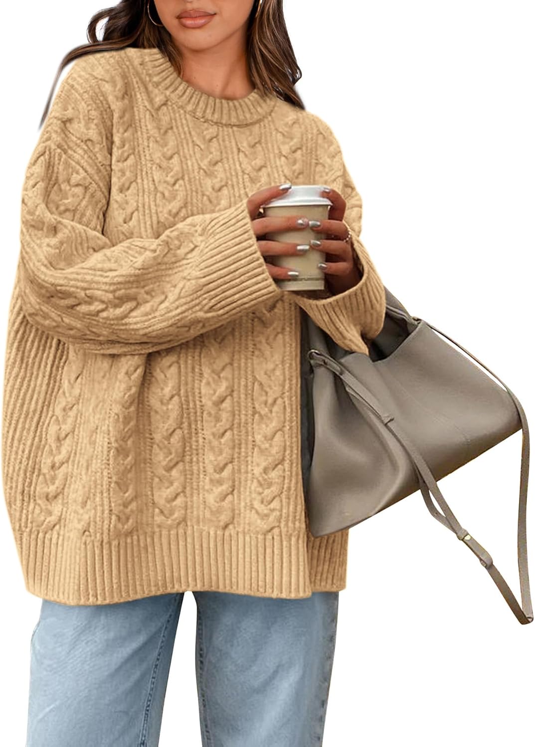 Manufacturer  Okiwam Women's Oversized Sweaters Crewneck Cable Knit Pullover Casual Loose Fall Outfits Fashion Clothes 2025   sweaters