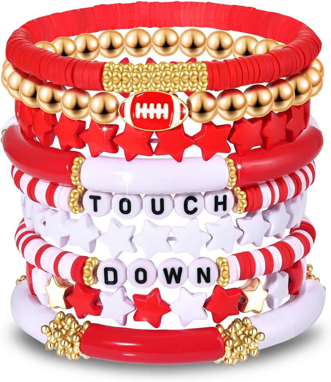 Manufacturer  Game Day Bracelets for Women - Red, Black, Blue Heishi Clay Beaded Stretch Bracelets - Stackable Sports Charm Bracelet Bangles - Football Mom Accessories & Outfits Jewelry Gifts  bracelets
