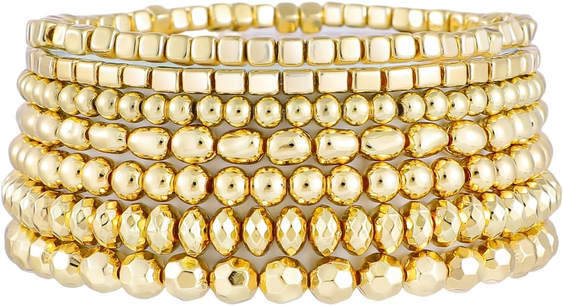 Manufacturer  Gold Beaded Bracelets for Women Trendy, 14K Gold Plated Stack Cross Pearl Gold Bead Stretch Bracelets Set Elastic Hypoallergenic Bracelets Jewelry Gifts  bracelets
