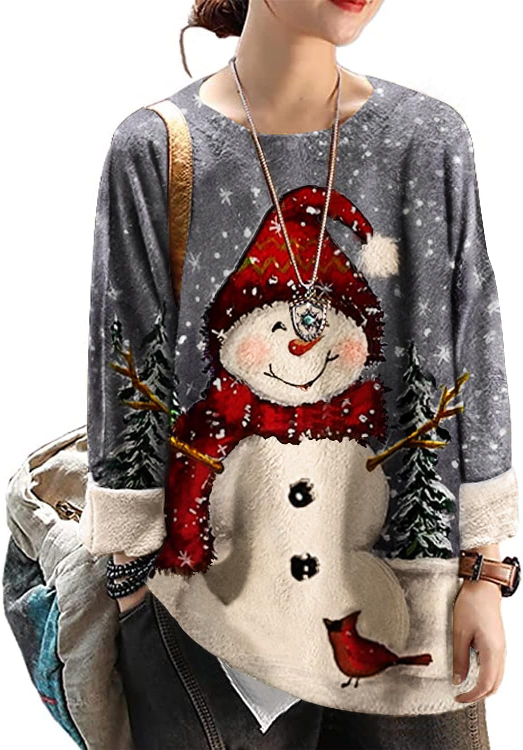 Manufacturer  YESNO Women Christmas Sweater Graphic Printed Oversized Pullover Sweaters Casual Loose Knit Tops S01   sweaters