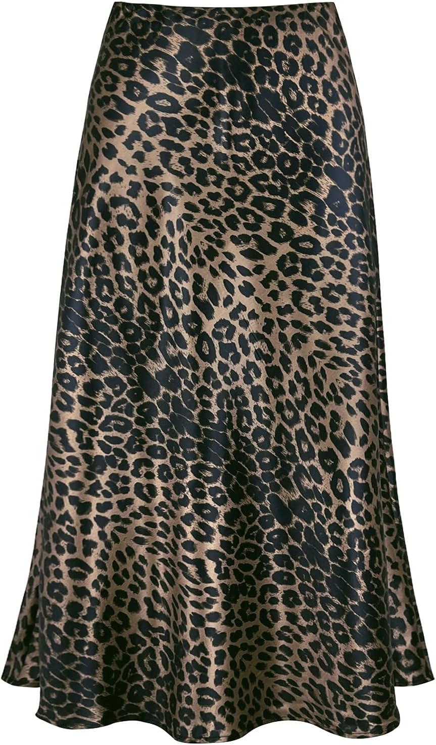 Manufacturer  Women's Satin High Waist Hidden Elasticized Waistband Flared Casual A Line Midi Skirts