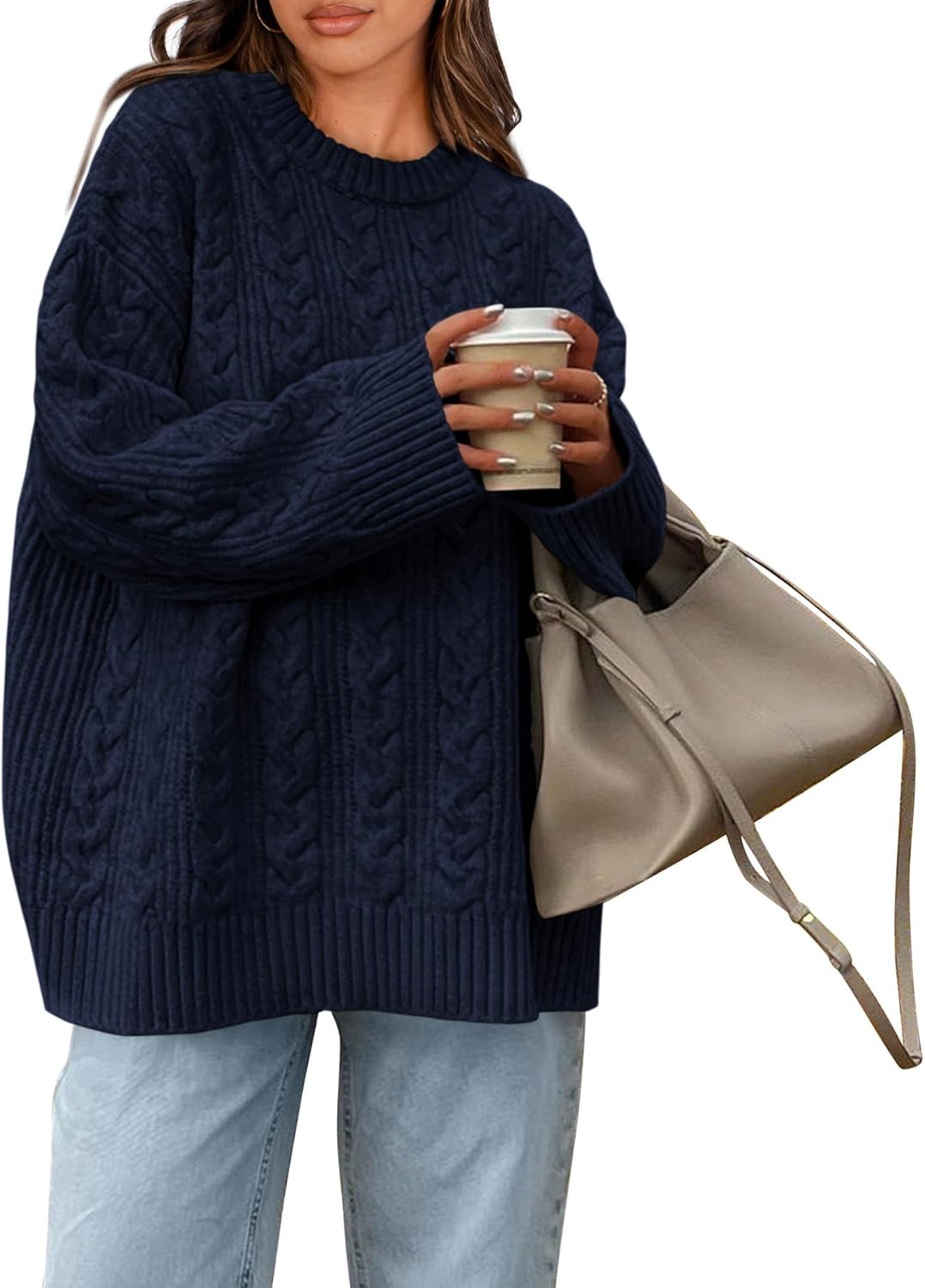 Manufacturer  Okiwam Women's Oversized Sweaters Crewneck Cable Knit Pullover Casual Loose Fall Outfits Fashion Clothes 2025   sweaters