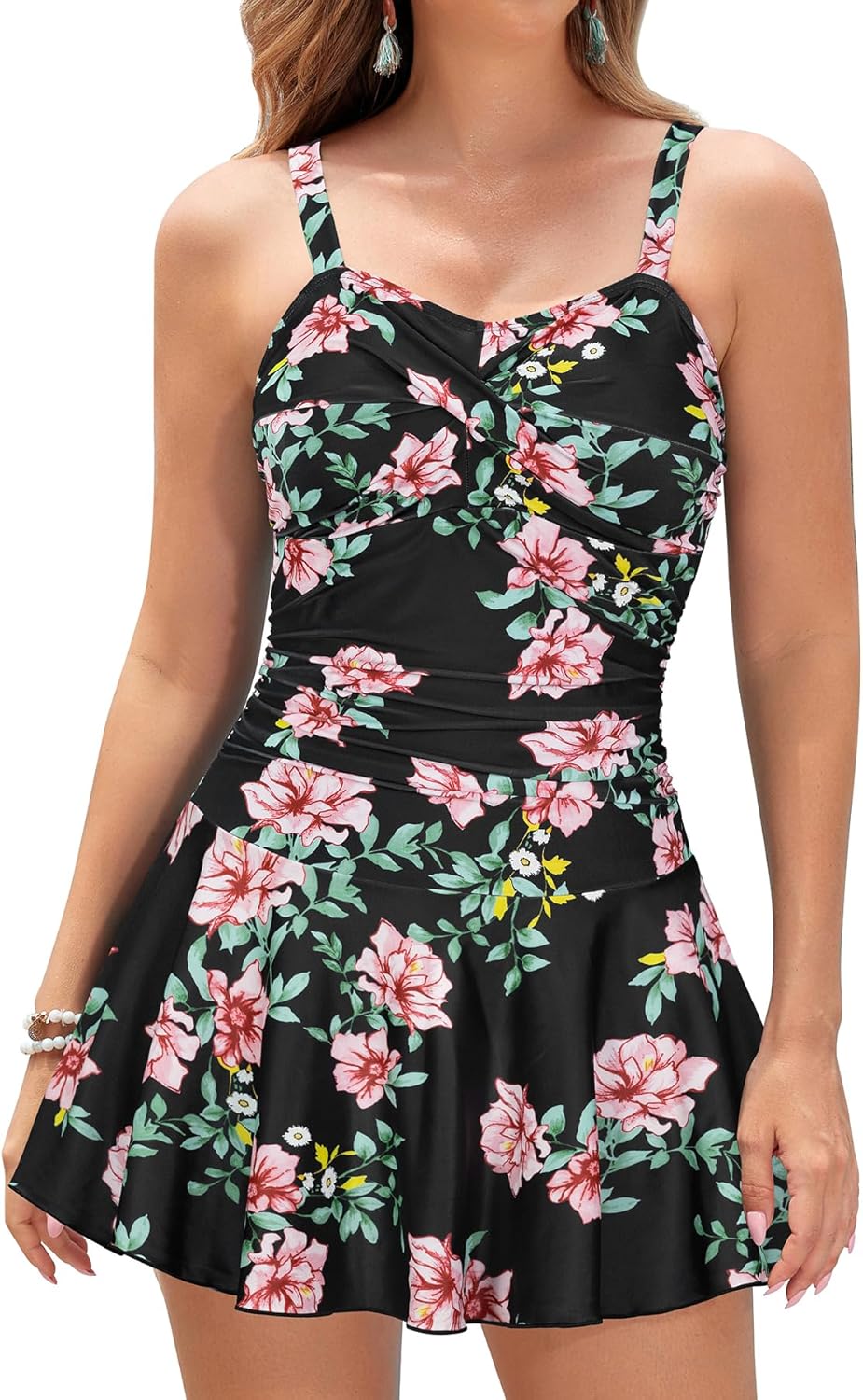 Manufacturer  SHEKINI Women's Crossover Ruched Skirt One Piece Swimdress Swimsuit Bathing Suit  Swimsuit