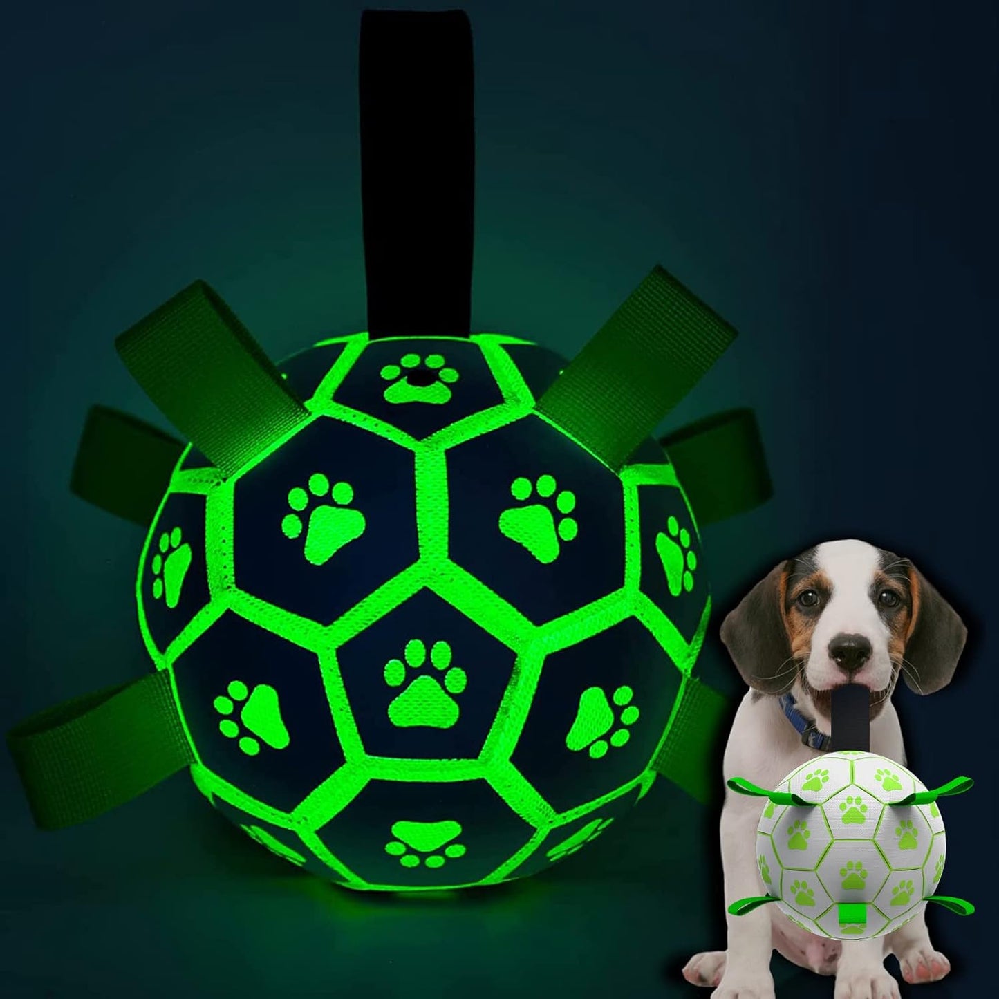 Manufacturer   QDAN Premium Dog Toys Balls, Dog Soccer Ball with Straps, Dog Birthday Gifts, Herding Ball, Durable Balls for Small Medium Pet, Puppy Outdoor Toy, Pet Training Soccer Ball, World Cup Soccer (6 Inch)    Dog toy