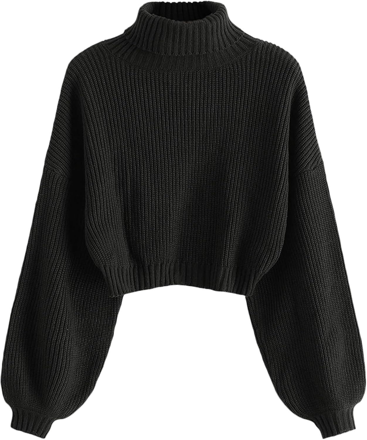 Manufacturer  ZAFUL Women's Cropped Turtleneck Sweater Lantern Sleeve Ribbed Knit Pullover Sweater Jumper   sweaters