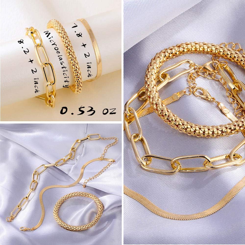 Manufacturer  IFKM 6 PACK (24 PCS) Boho Gold Chain Bracelets Set for Women, 14K Gold Plated Multiple Layered Stackable Open Cuff Wrap Bangle Adjustable Link Italian Cuban Jewelry for Women Gift  bracelets