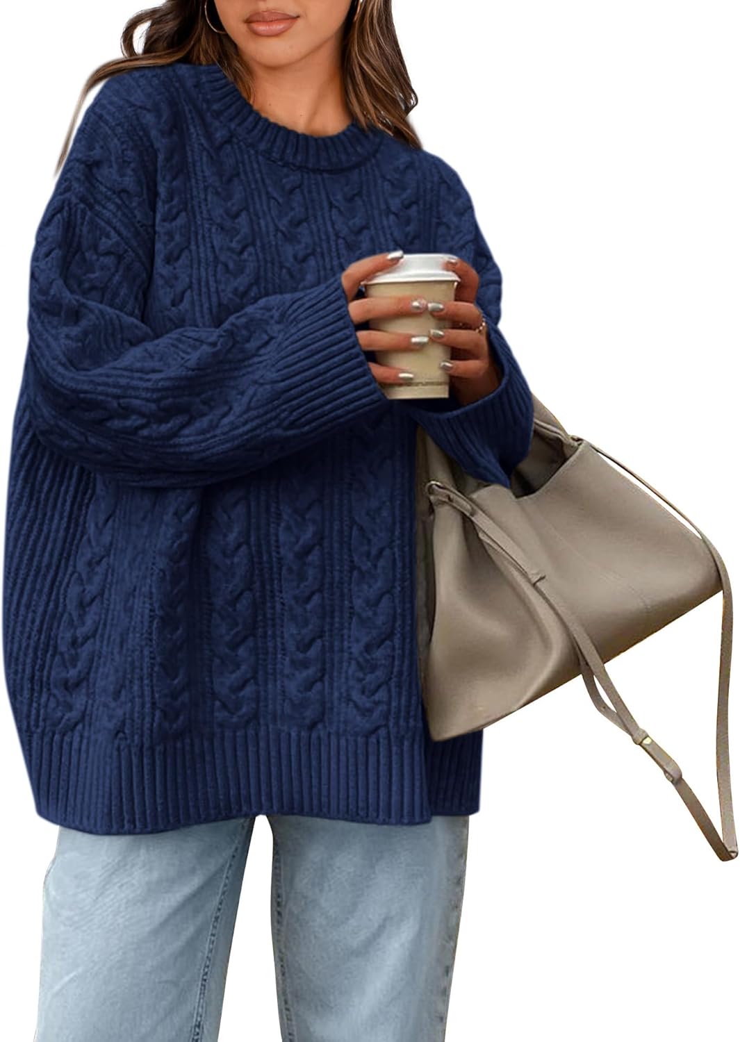 Manufacturer  Okiwam Women's Oversized Sweaters Crewneck Cable Knit Pullover Casual Loose Fall Outfits Fashion Clothes 2025   sweaters