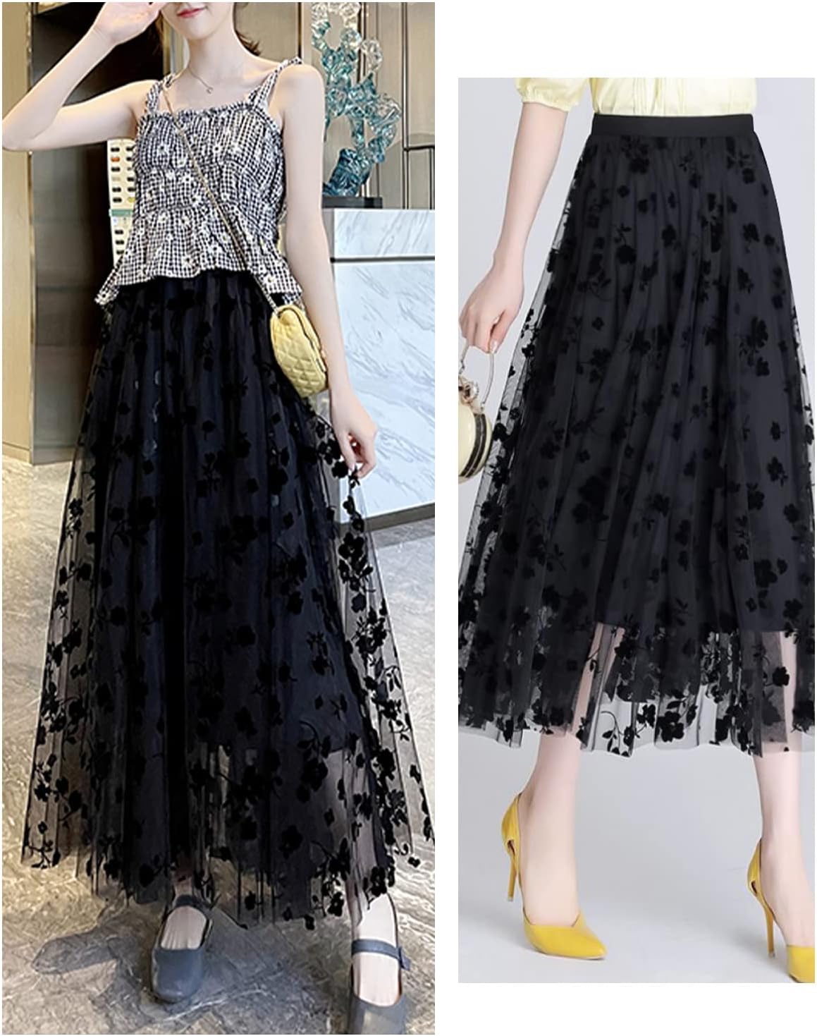 Manufacturer  Skirts for Women Midi Long Length Dressy Casual Trendy Summer Tulle A-Line Floral High Waist Skirts