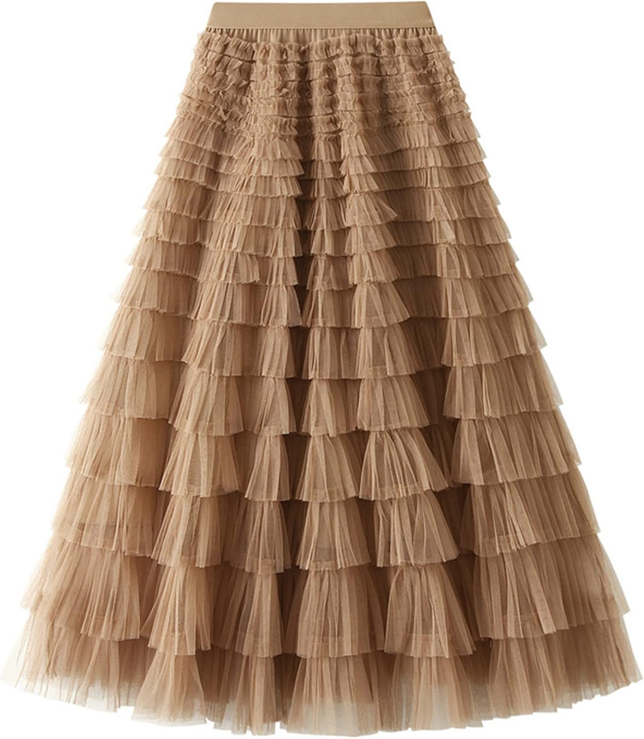 Manufacturer  Dirholl Women's A-Line Fairy Patterned Elastic Waist Ruffle Tulle Layered Midi Skirts