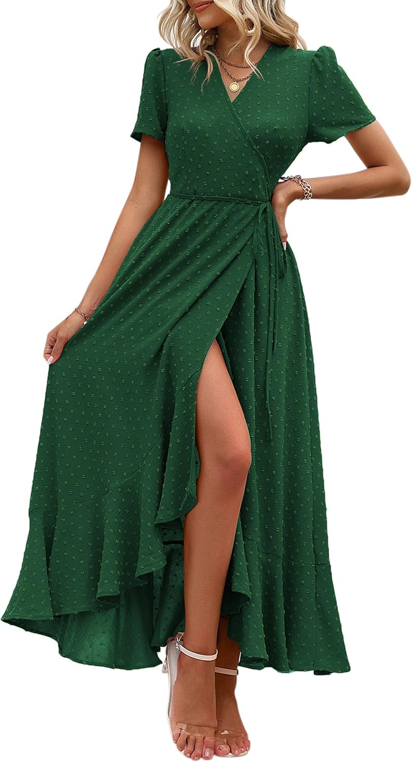 Manufacturer  PRETTYGARDEN Women's Summer Maxi Dress Casual Wrap Floral Boho Short Sleeve V Neck Split Ruffle Beach Long Dresses dresses