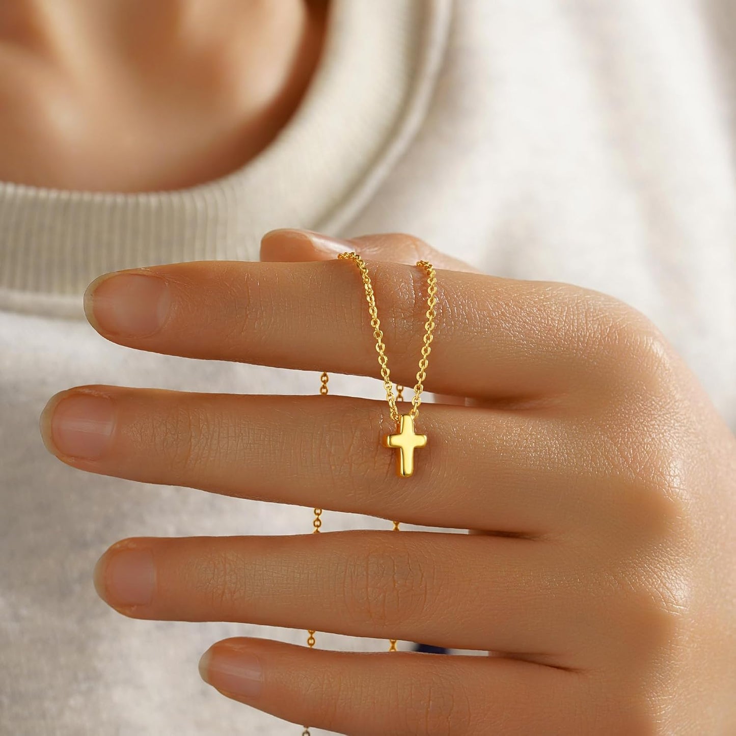 Manufacturer  M MOOHAM Cross Necklace for Women - Dainty Cute Bubble 3D Cross Pendant Necklace Sideways Cross Choker Layered 14K Real Gold Plated Cross Necklace Gifts for Women Girls  necklace