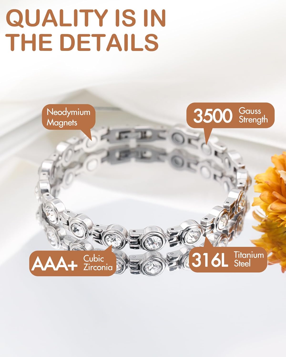 Manufacturer  Feraco Magnetic Bracelets for Women, Titanium Steel Magnetic Bracelet with Neodymium Magnets & Sparkling Crystals, Jewelry Gifts  bracelets