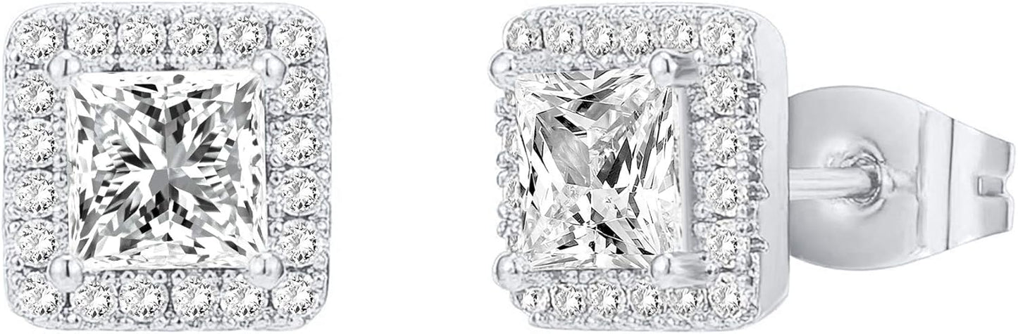 Manufacturer  PAVOI 14K Gold Plated Sterling Silver Post Brilliant Round Faux Diamond Halo Earrings - Premium Cubic Zirconia in Rose, White, and Yellow Gold  earring