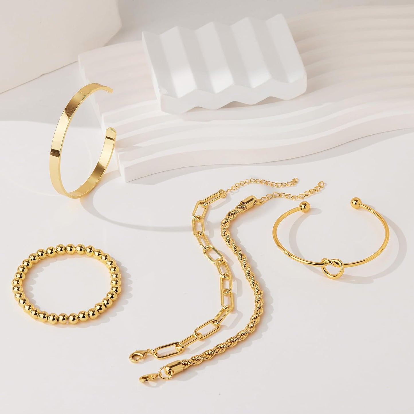 Manufacturer  Gold Bracelets for Women Non Tarnish, 14K Gold Plated Chunky Cuff Bracelet Gold Bangles Bracelet for Women Trendy Tie Knot Cuban Rope Paperclip Beaded Bracelet Stack Jewelry Gifts  bracelets