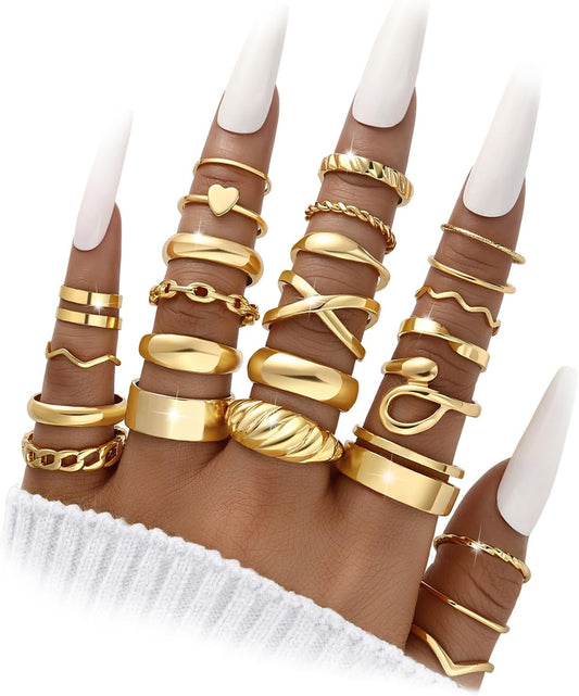 Manufacturer  YEEZII 25 Pcs Gold Knuckle Rings Set for Women, Cute Stackable Finger Midi Rings, Dainty Chunky Stacking Statement Womens ring pack   rings
