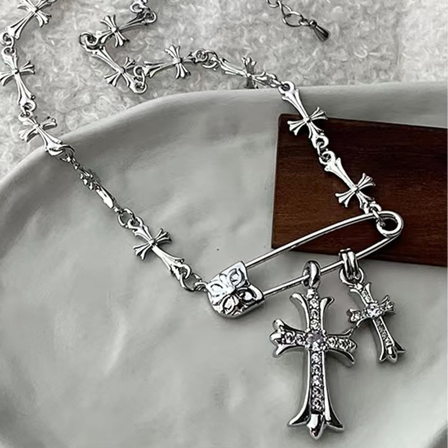 Manufacturer  Silver Cross Necklaces for Women Y2K Safety Pin Gothic Cross Cubic Zirconia Pendant Necklace, Aesthetic Necklace Punk Goth Jewelry for Women Men  necklace