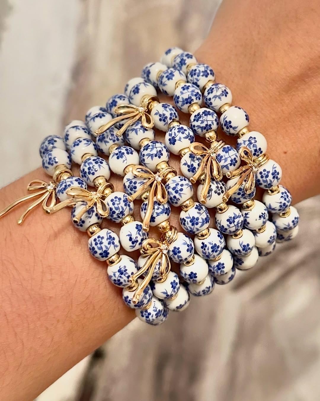Manufacturer  Beads Bow Charm Bracelet for Women Flower Vintage Bracelet Handmade Stretch Gold Beaded Dainty Romantic Jewelry Gift  bracelets