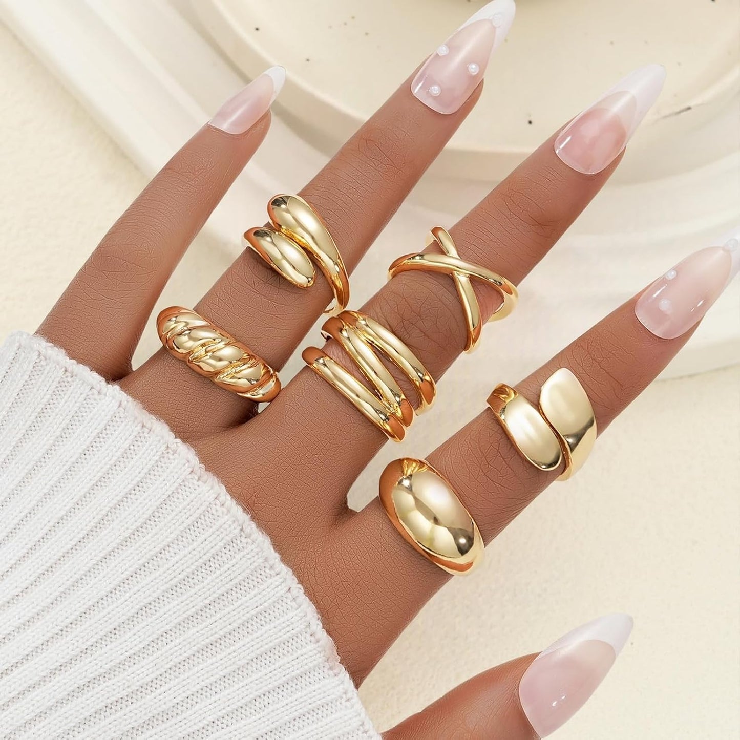 Manufacturer  YEEZII Chunky Gold Rings for Women Non Tarnish, 18K Gold Plated Stackable Thumb Ring, Statement Women Rings Set   rings