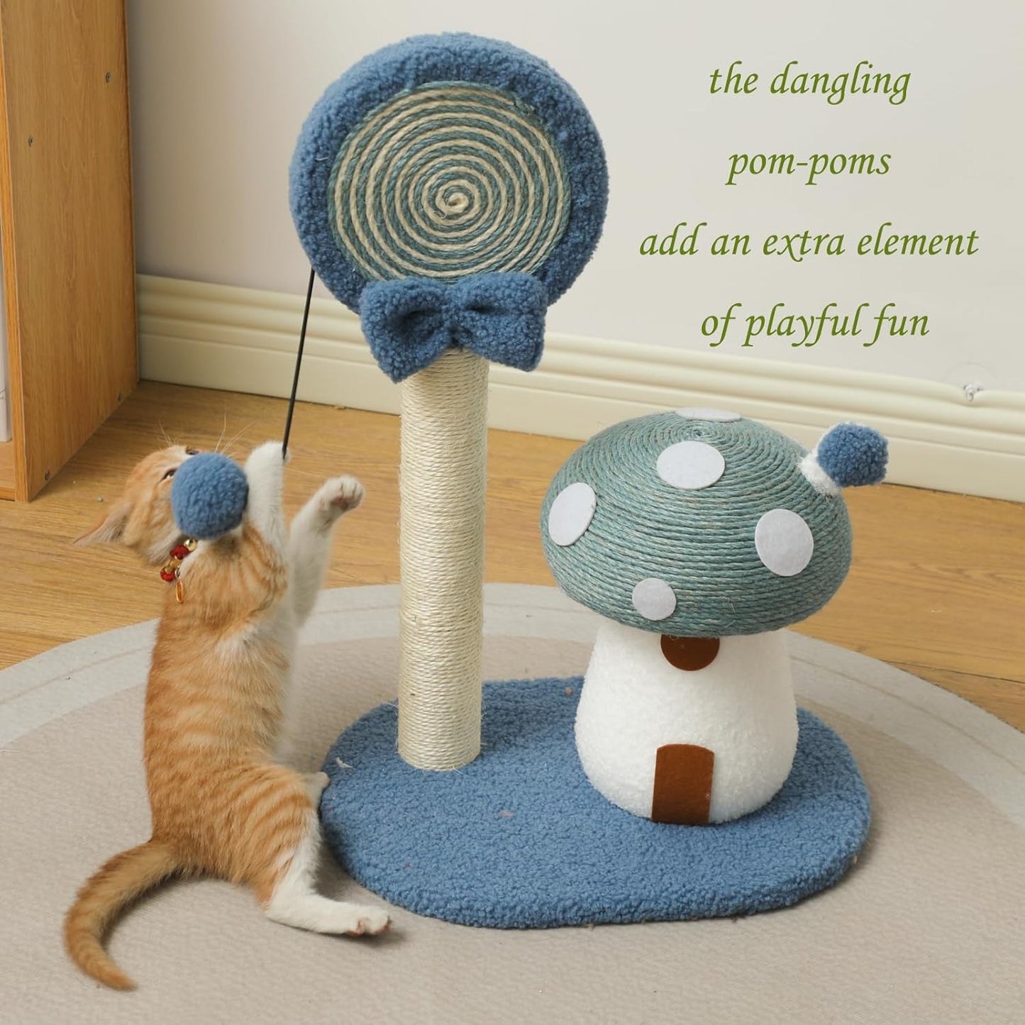 Manufacturer  Doggie&Kittie Cat Scratching Post Cute Kitten Scratching Board Kitty Toys Mushroom Lollipop Cat Scratcher Furniture Cat Climber Climbing Tower for Indoor Cats Sisal Material (Blue)    Cat toy