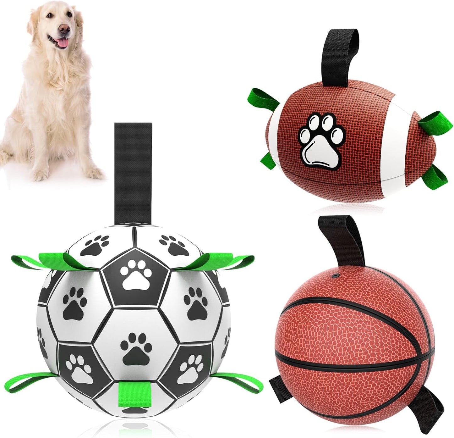 Manufacturer   QDAN Premium Dog Toys Balls, Dog Soccer Ball with Straps, Dog Birthday Gifts, Herding Ball, Durable Balls for Small Medium Pet, Puppy Outdoor Toy, Pet Training Soccer Ball, World Cup Soccer (6 Inch)    Dog toy