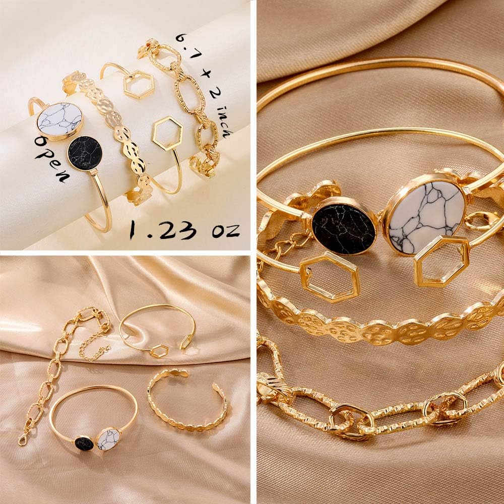 Manufacturer  IFKM 6 PACK (24 PCS) Boho Gold Chain Bracelets Set for Women, 14K Gold Plated Multiple Layered Stackable Open Cuff Wrap Bangle Adjustable Link Italian Cuban Jewelry for Women Gift  bracelets