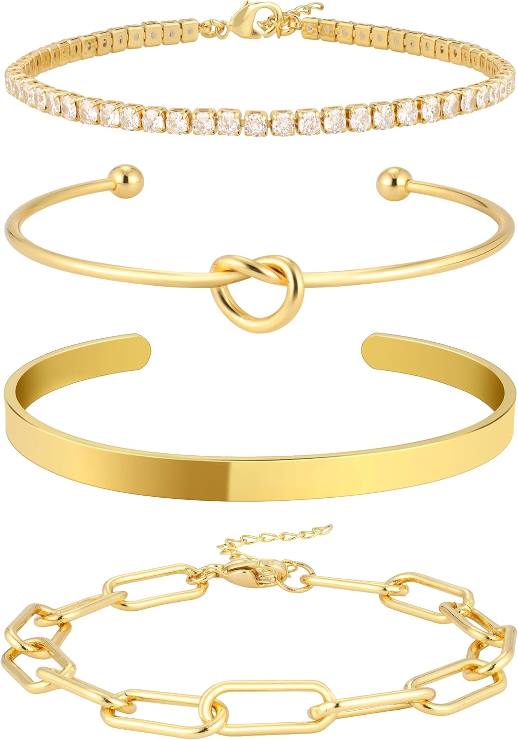 Manufacturer  Gold Bangle Cuff Knot Bracelet for Women Stack Non Tarnish 14k Gold Plated Dainty Cubic Zirconia Tennis Bracelets Jewelry Set for Women Trendy  bracelets