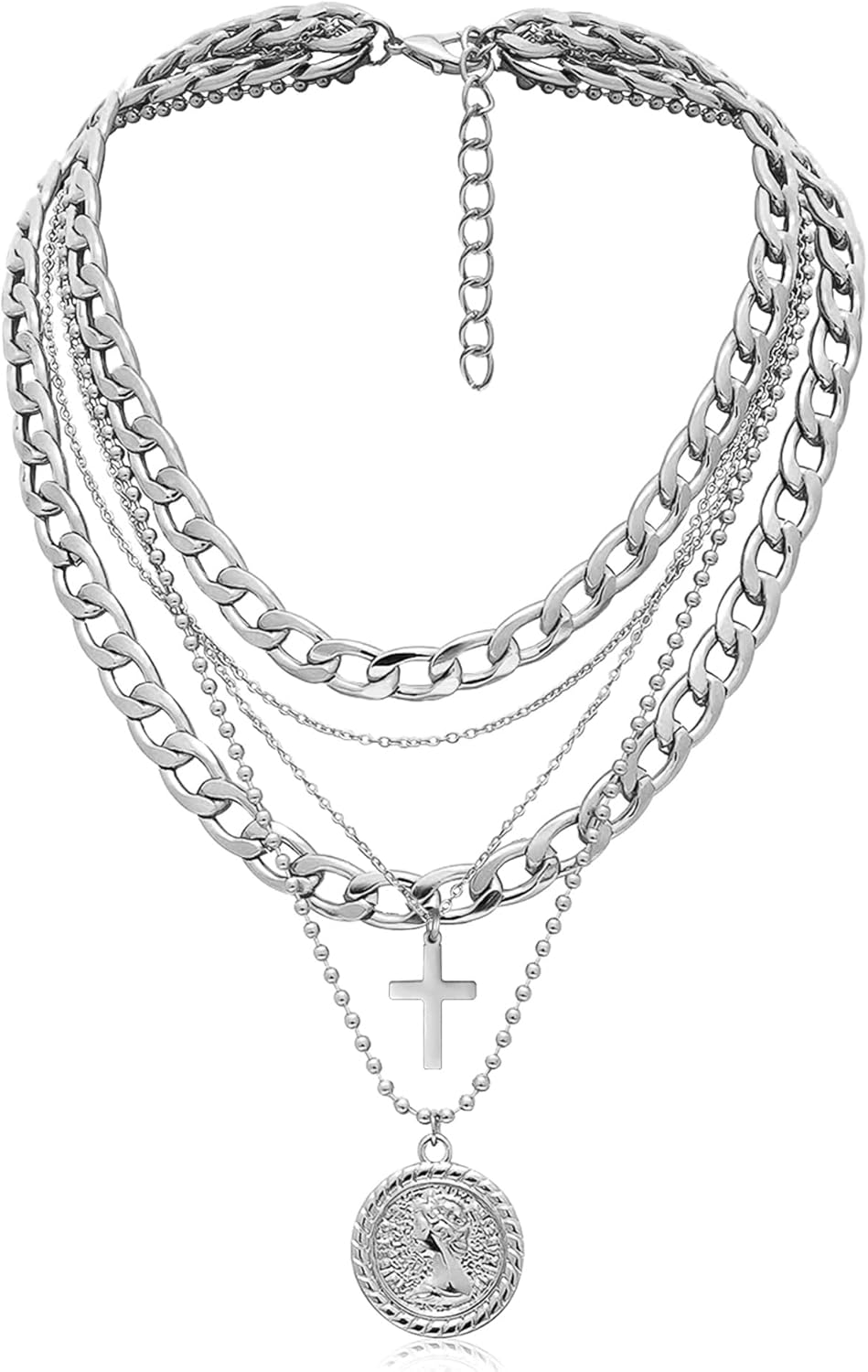 Manufacturer  MJartoria Gold Layered Necklaces for Women Trendy Retro Coin Pendant Necklace Dainty Chunky Chain Choker Necklaces for Jewelry Birthday Gifts  necklace
