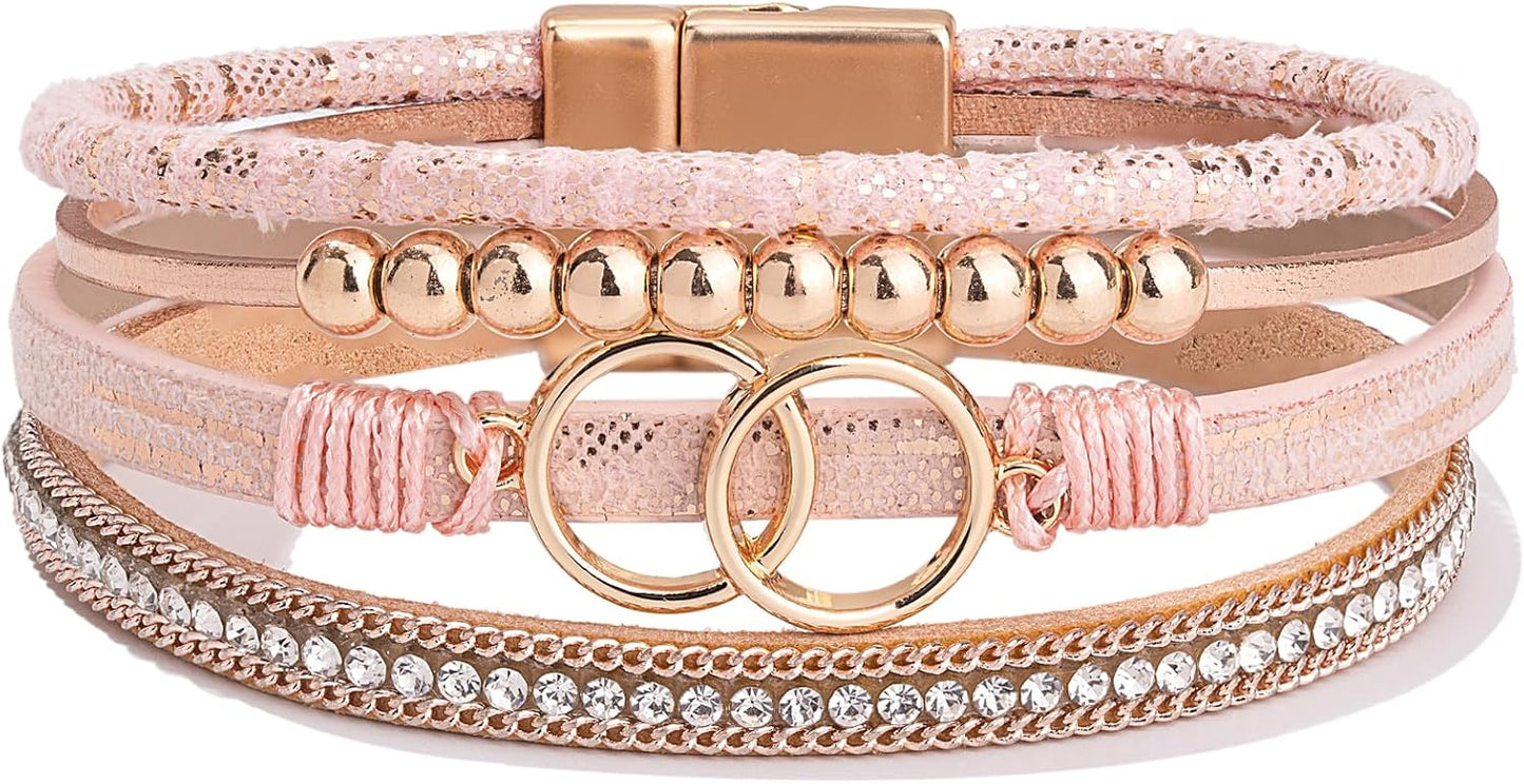 Manufacturer  FANCY SHINY Boho Wrap Bracelets Leather Cuff Bangle Gold Beaded Bracelets for Women Stackable Infinity Bracelets Jewelry Gift Mom with Magnetic Clasp  bracelets